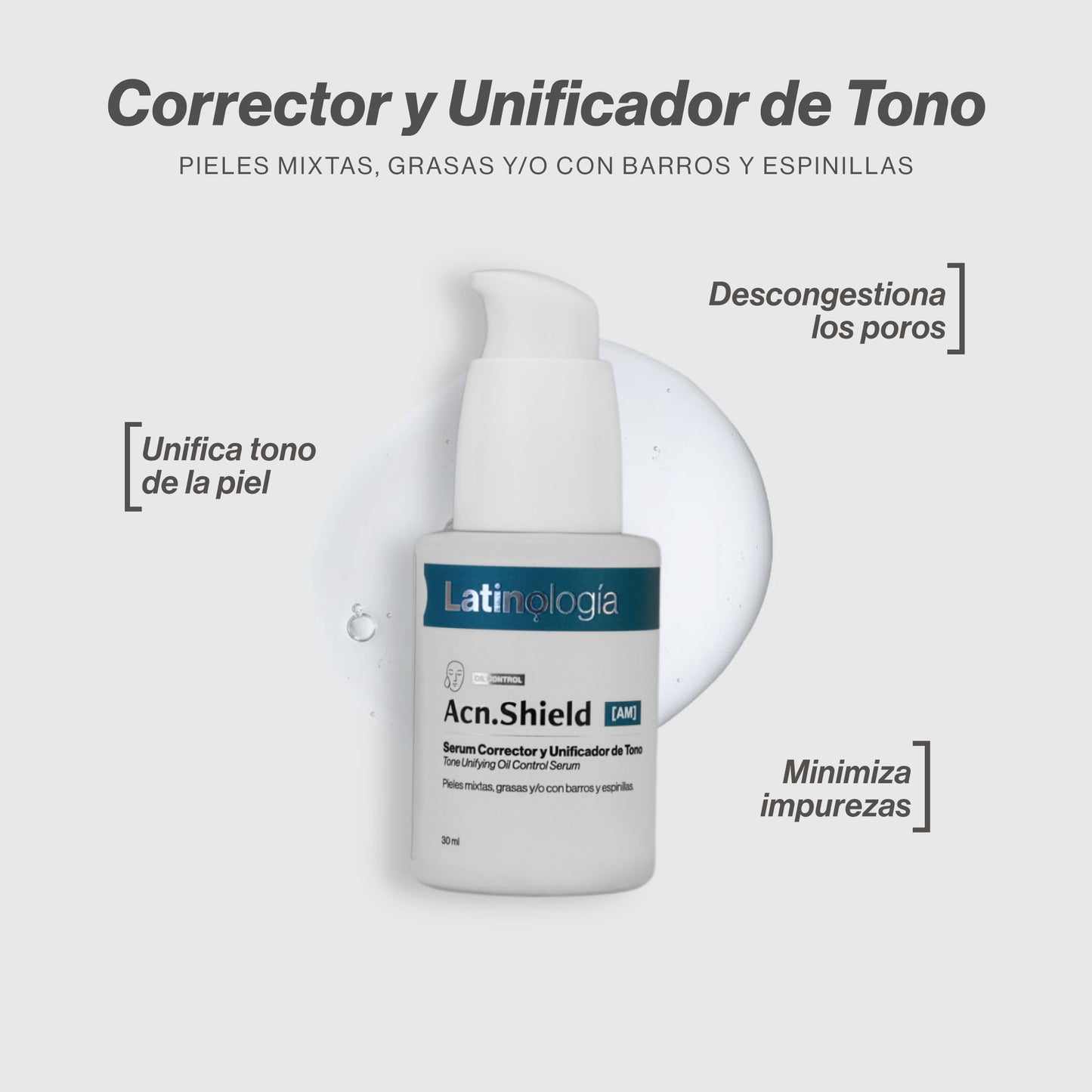 Acn. Shield Serum Corrector y Unificador de tono AM